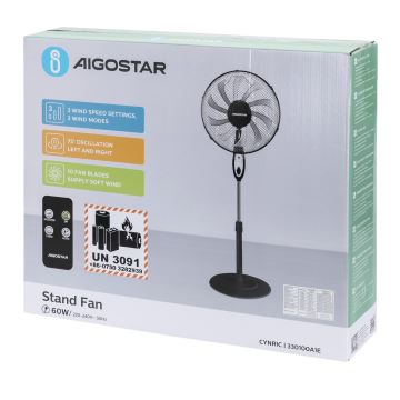 Aigostar - Βάση ανεμιστήρα 60W/230V μαύρο + τηλεχειριστήριο