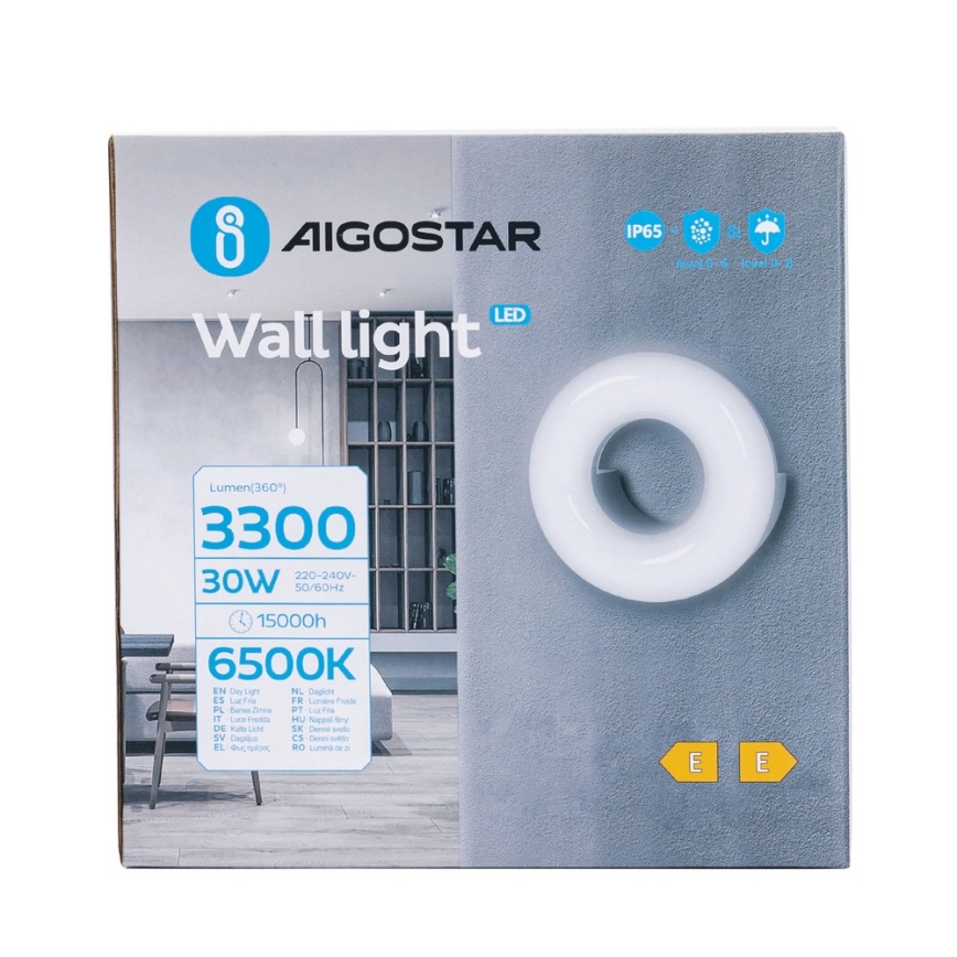 Aigostar - Επιτοίχιο φωτιστικό εξωτερικού χώρου LED LED/30W/230V 6500K IP65 μαύρο