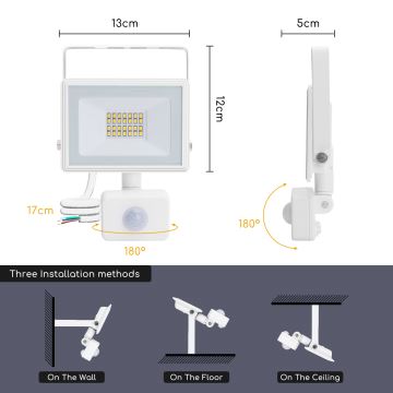 Aigostar - Προβολέας LED με αισθητήρα LED/20W/230V 4000K IP65 λευκό