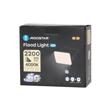 Aigostar - Προβολέας LED με αισθητήρα LED/20W/230V 4000K IP65 μαύρο