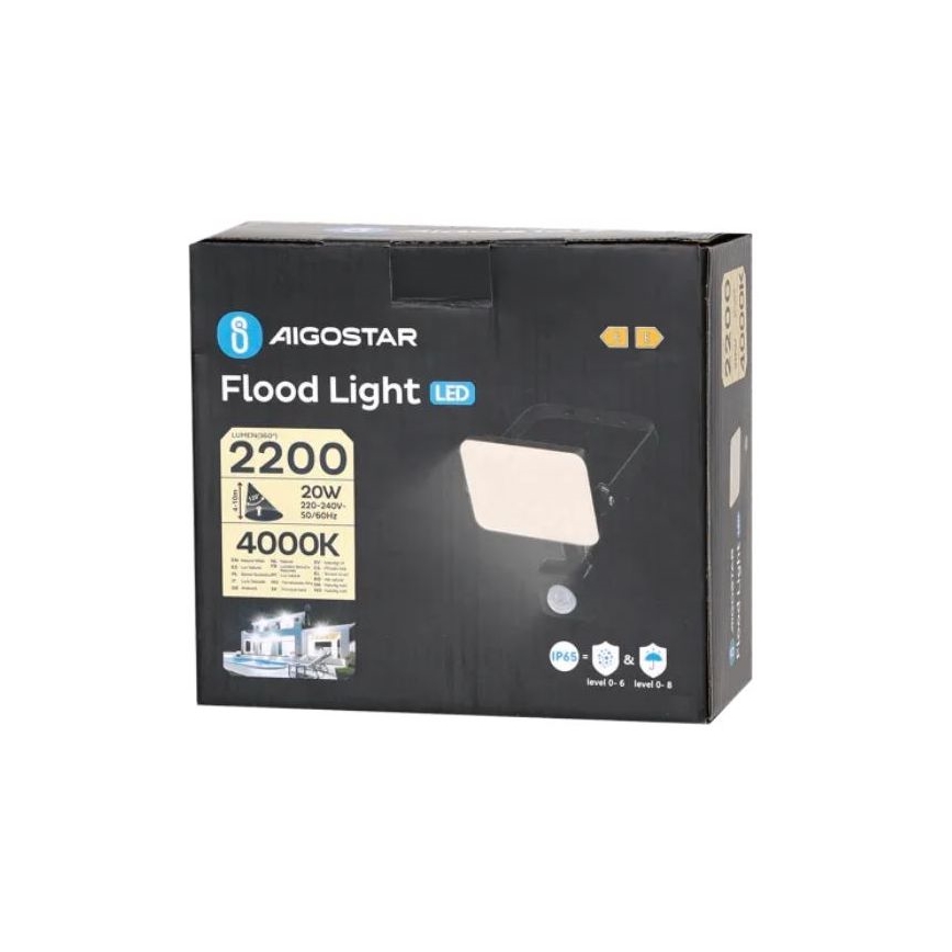 Aigostar - Προβολέας LED με αισθητήρα LED/20W/230V 4000K IP65 μαύρο