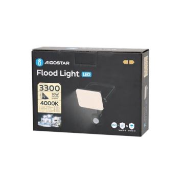 Aigostar - Προβολέας LED με αισθητήρα LED/30W/230V 4000K IP65 μαύρο