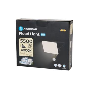 Aigostar - Προβολέας LED με αισθητήρα LED/50W/230V 4000K IP65 μαύρο