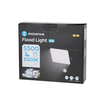 Aigostar - Προβολέας LED με αισθητήρα LED/50W/230V 6500K IP65 μαύρο