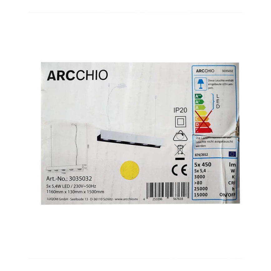 Arcchio - Led Dimmable κρεμαστό φωτιστικό οροφής  OLINKA 5xLED/5,4W/230V
