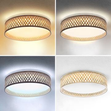 Brilagi - LED Dimmable φωτιστικό οροφής CAMILA LED/48W/230V 3000-6500K μπαμπού διάμετρος 40 cm + τηλεχειριστήριο