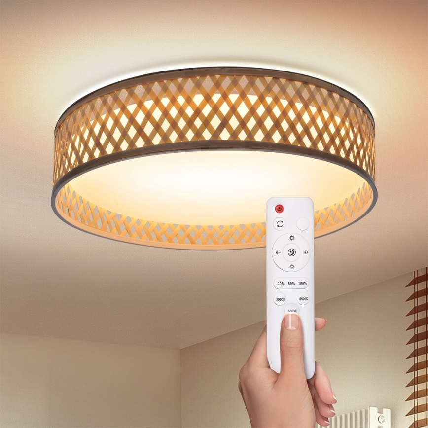 Brilagi - LED Dimmable φωτιστικό οροφής CAMILA LED/48W/230V 3000-6500K μπαμπού διάμετρος 40 cm + τηλεχειριστήριο