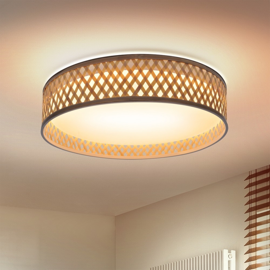 Brilagi - LED Dimmable φωτιστικό οροφής CAMILA LED/48W/230V 3000-6500K μπαμπού διάμετρος 40 cm + τηλεχειριστήριο