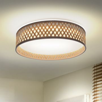 Brilagi - LED Dimmable φωτιστικό οροφής CAMILA LED/48W/230V 3000-6500K μπαμπού διάμετρος 40 cm + τηλεχειριστήριο