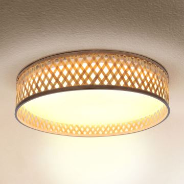 Brilagi - LED Dimmable φωτιστικό οροφής CAMILA LED/48W/230V 3000-6500K μπαμπού διάμετρος 40 cm + τηλεχειριστήριο