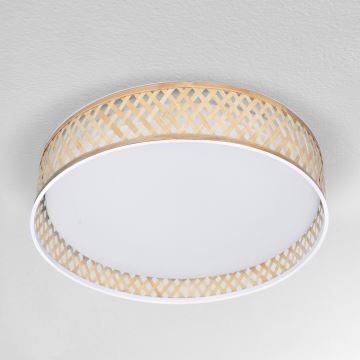 Brilagi - LED Dimmable φωτιστικό οροφής CAMILA LED/48W/230V 3000-6500K μπαμπού διάμετρος 40 cm + τηλεχειριστήριο