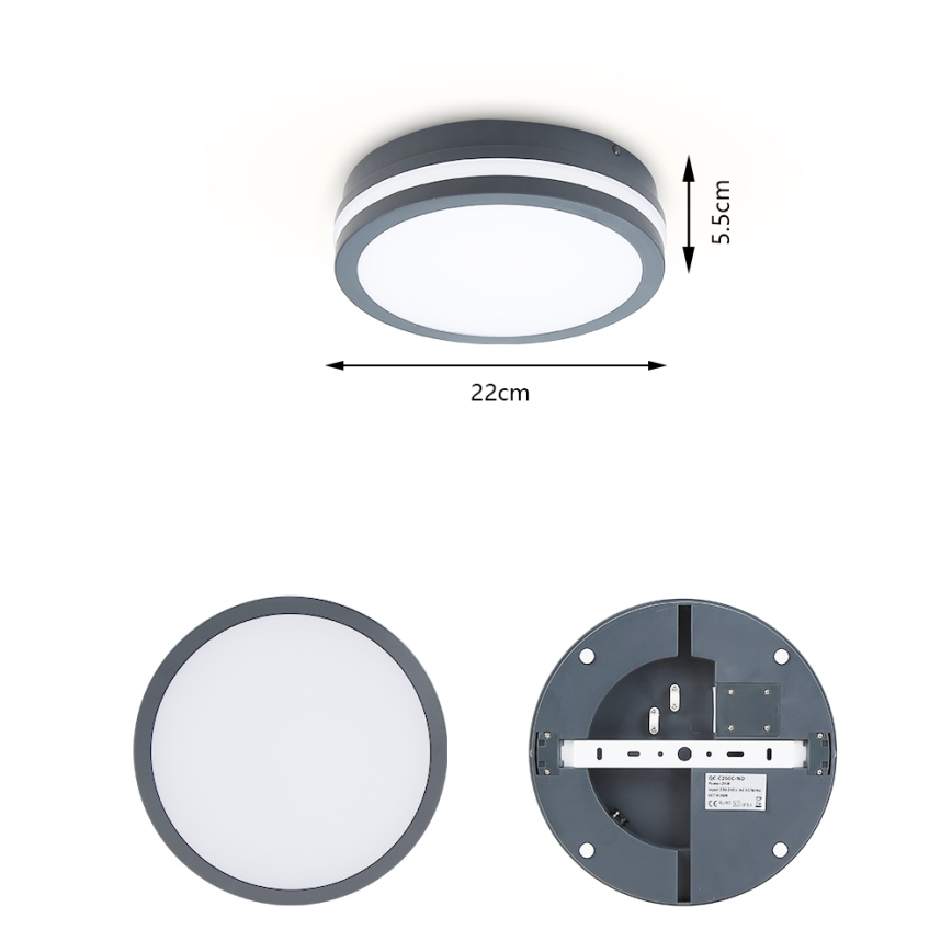 Brilagi - Φωτιστικό εξωτερικού χώρου LED BENE LED/18W/230V διάμετρος 22 cm ανθρακί IP54