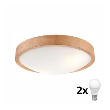 Brilagi - Φωτιστικό οροφής LED CARVALHO SLIM 2xE27/60W/230V δρυς διάμετρος 37 cm