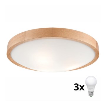 Brilagi - Φωτιστικό οροφής LED CARVALHO SLIM 3xE27/60W/230V δρυς διάμετρος 47 cm