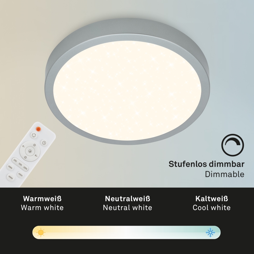 Briloner 3704-014-LED Dimmable φωτιστικό οροφής RUNA LED/22W/230V 2700-6500K ασήμι + τηλεχειριστήριο