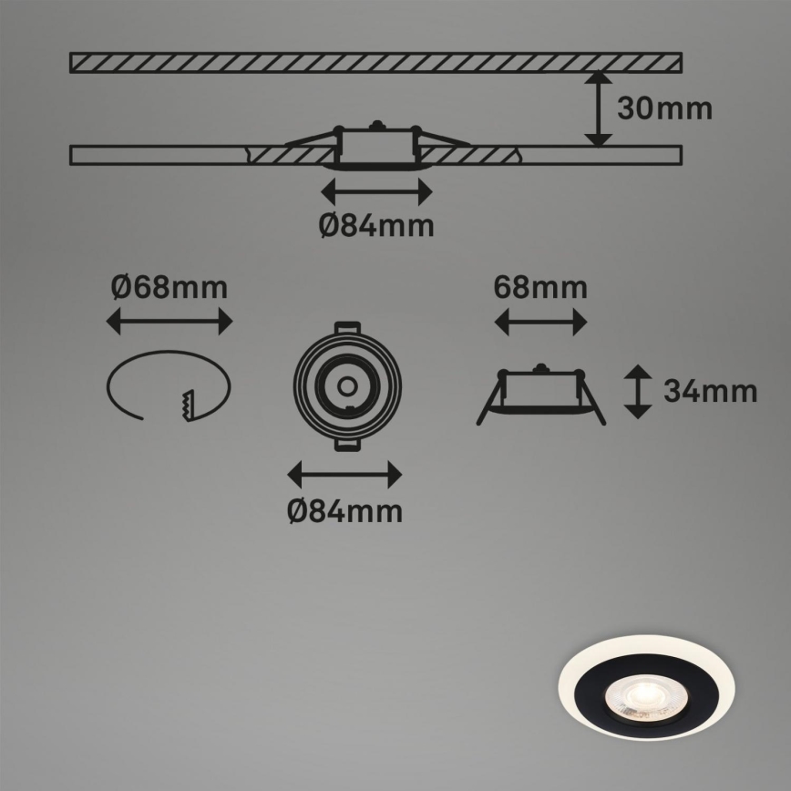 Briloner 7039-035 - ΣΕΤ 3x Χωνευτό φωτιστικό οροφής μπάνιου LED LED/5W/230V IP44