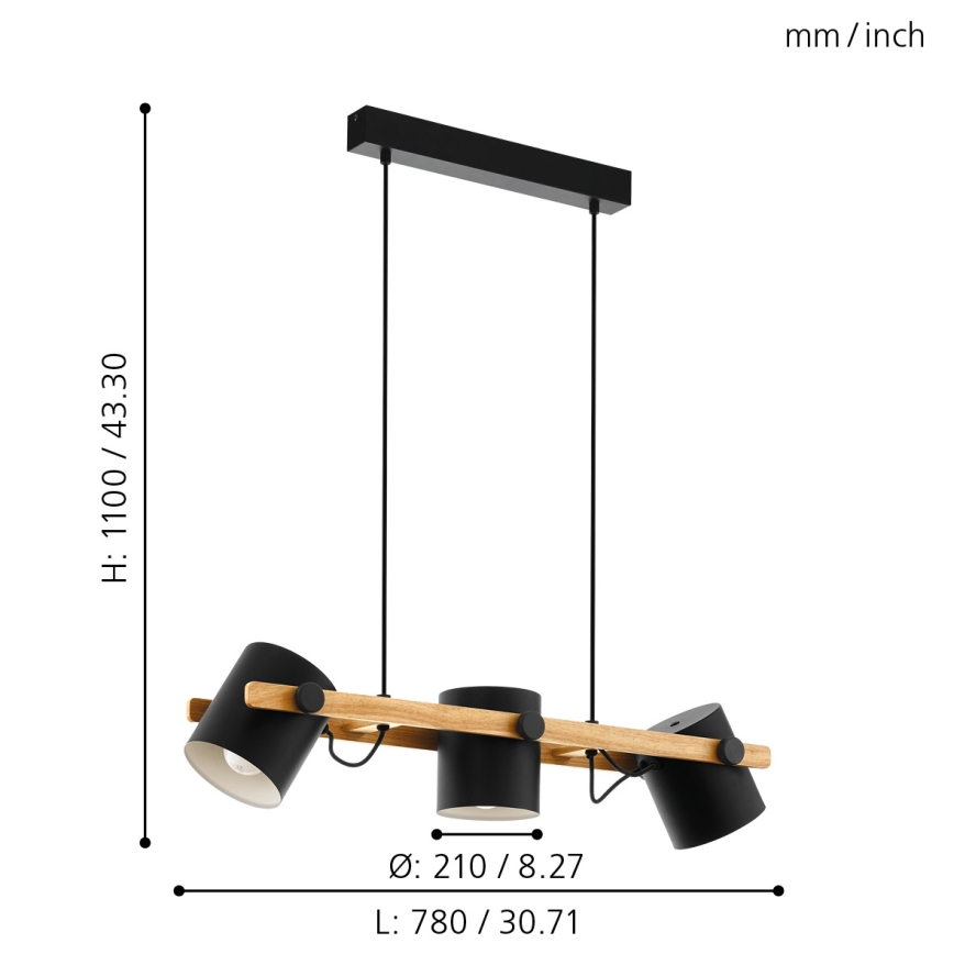 Eglo -Κρεμαστό φωτιστικό οροφής 3xE27/60W/230V - FSC πιστοποιημένο