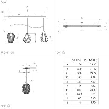 Eglo - Πολύφωτο κρεμαστό ράγα 3xE27/40W/230V