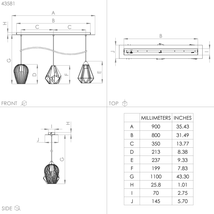 Eglo - Πολύφωτο κρεμαστό ράγα 3xE27/40W/230V