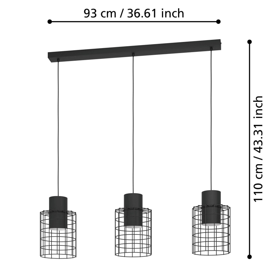 Eglo - Πολύφωτο κρεμαστό ράγα 3xE27/40W/230V μαύρο