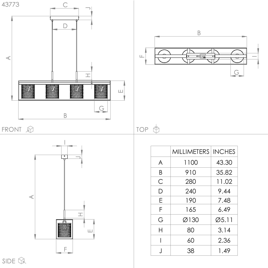 Eglo -  Κρεμαστό φωτιστικό οροφής ράγα 4xE27/40W/230V