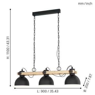 Eglo - Κρεμαστό φωτιστικό οροφής 3xE27/28W/230V - FSC πιστοποιημένο