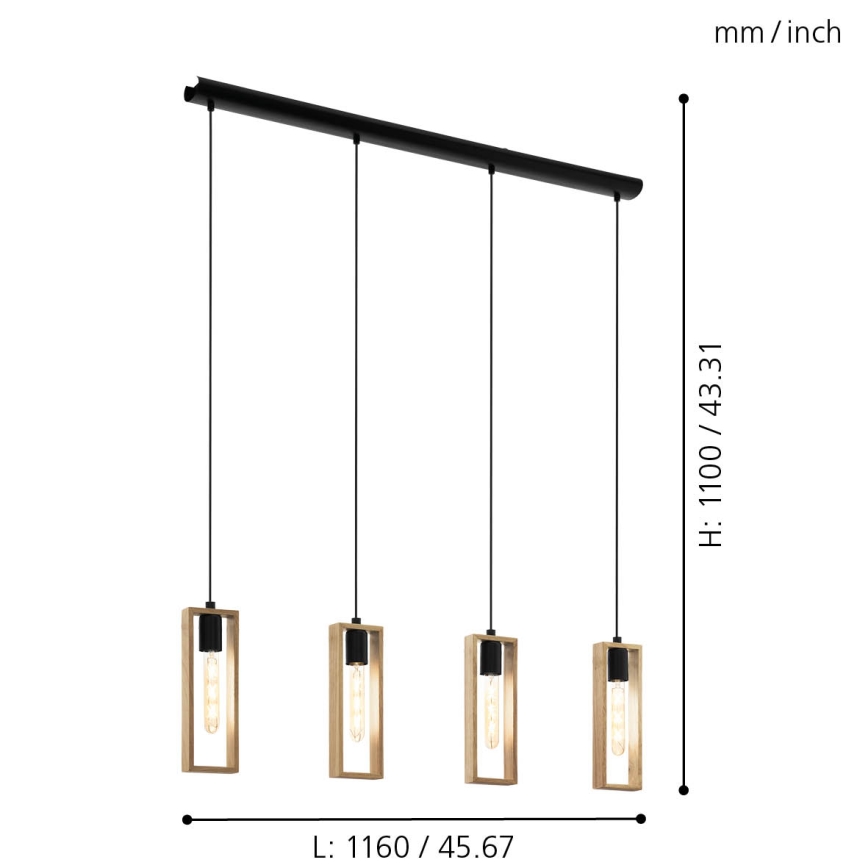 Eglo - Κρεμαστό φωτιστικό οροφής 4xE27/60W/230V - FSC πιστοποιημένο