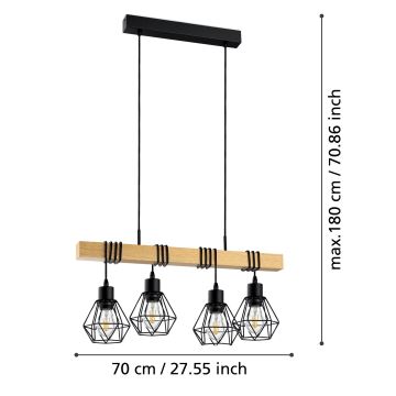 Eglo - Κρεμαστό φωτιστικό οροφής 4xE27/60W/230V - FSC πιστοποιημένο