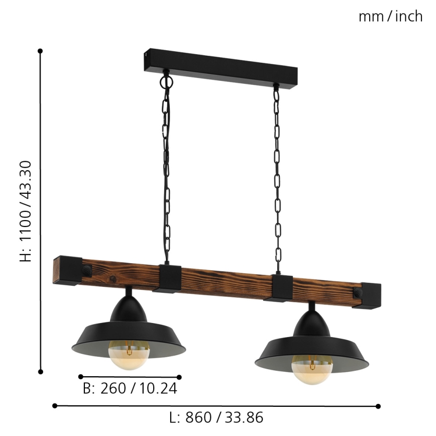 Eglo - Κρεμαστό φωτιστικό οροφής2xE27/60W/230V - FSC πιστοποιημένο