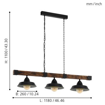 Eglo - Κρεμαστό φωτιστικό οροφής 3xE27/60W/230V - FSC πιστοποιημένο