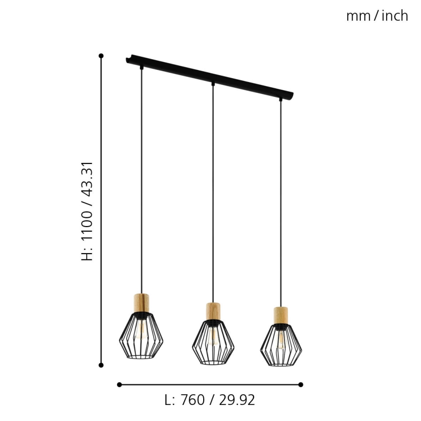 Eglo - Κρεμαστό φωτιστικό οροφής 3xE27/60W/230V - FSC πιστοποιημένο