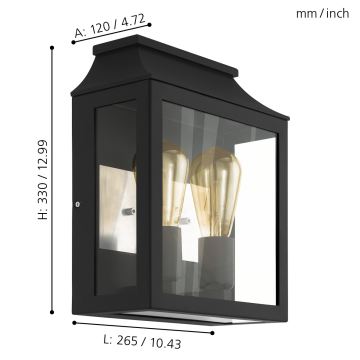 Eglo - Φως τοίχου εξωτερικού χώρου 2xE27/60W/230V IP44