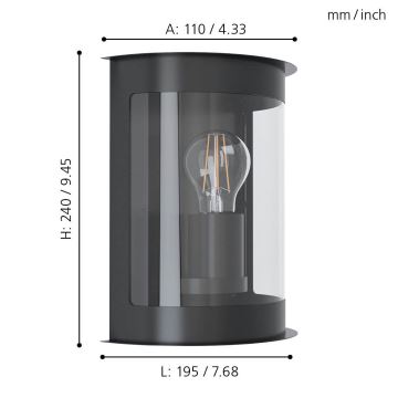 Eglo - Φως τοίχου εξωτερικού χώρου 1xE27/28W/230V IP44