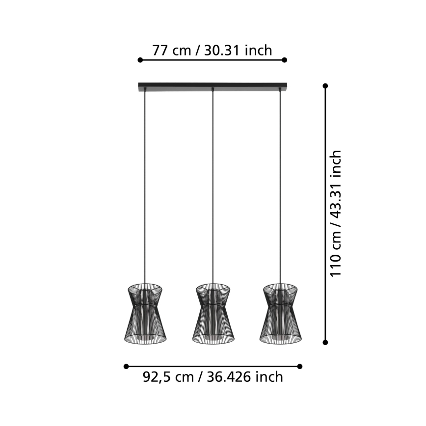 Eglo - Πολύφωτο κρεμαστό 3xE27/40W/230V μαύρο