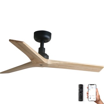 FARO 34284WP - Ανεμιστήρας οροφής KLIM S wood/black δ. 92,5 cm SMART + τηλεχειριστήριο