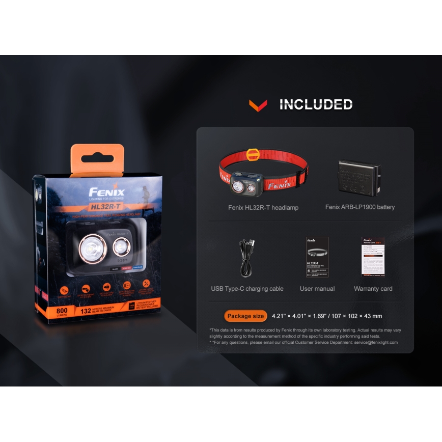 Fenix HL32RTRED - Επαναφορτιζόμενη λάμπα κεφαλής LED LED/USB IP66 800 lm 300 h κόκκινο/πορτοκάλι