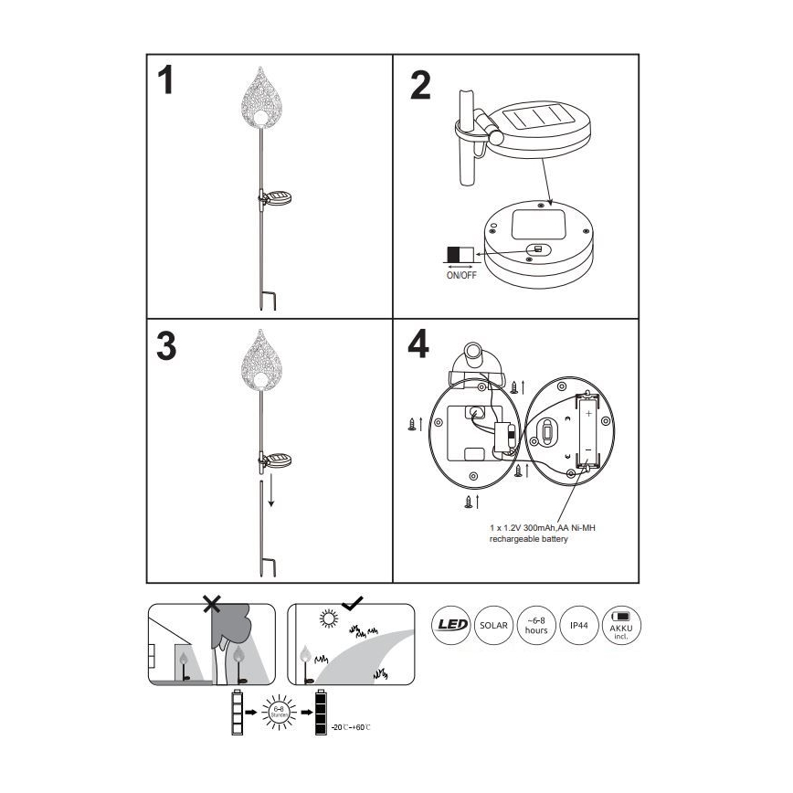 Globo - LED Ηλιακό φωτιστικό LED/0,06W/3,2V 300mAh IP44