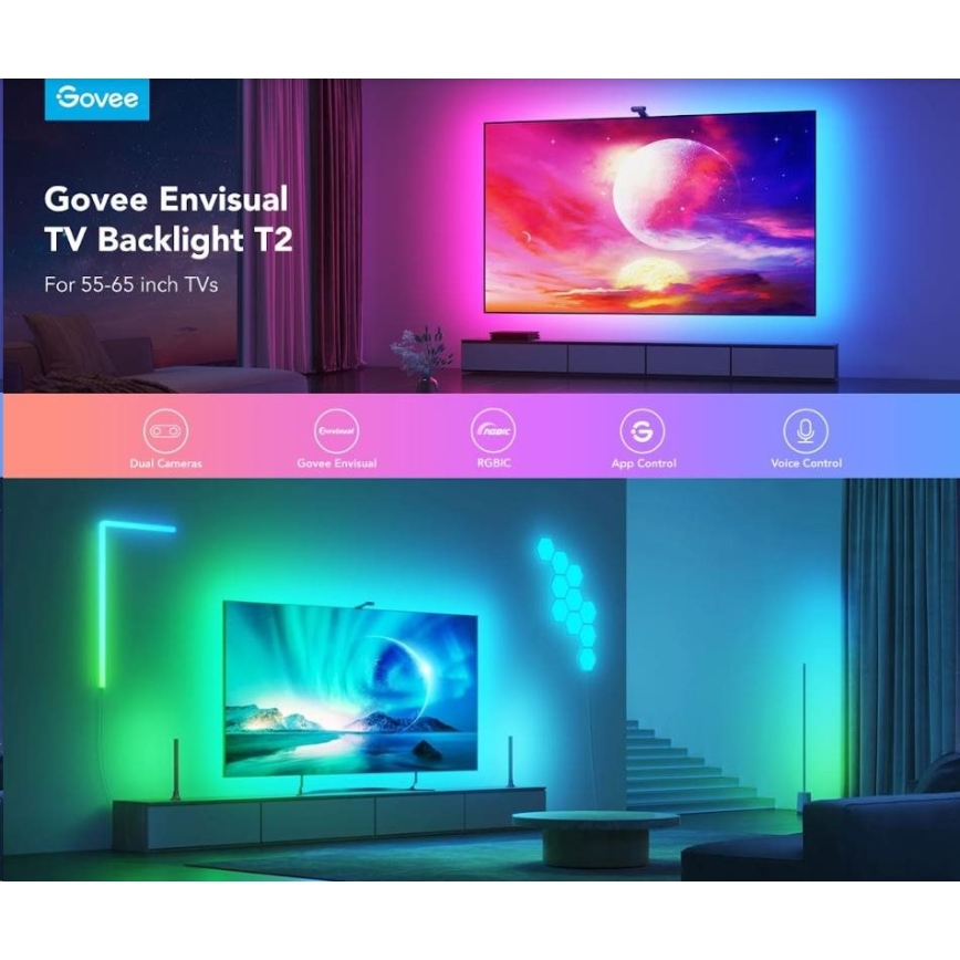 Govee - DreamView T2 DUAL TV 55-65" SMART LED φωτισμός τηλεόρασης backlight RGBIC Wi-Fi + τηλεχειριστήριο