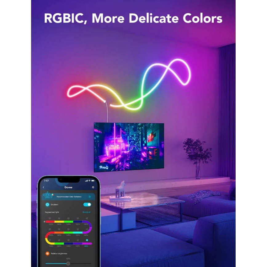 Govee - Neon SMART εύκαμπτη ταινία LED - RGBIC - 3m Wi-Fi IP67