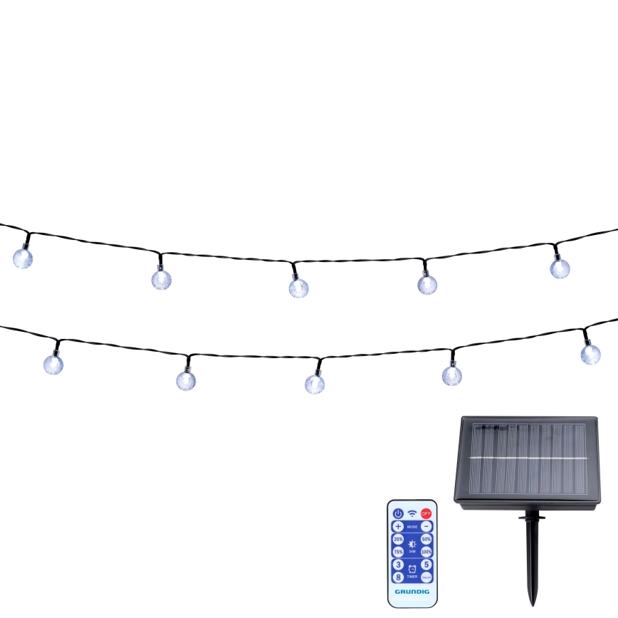 Grundig - LED Dimming ηλιακά λαμπάκια 50xLED/8 λειτουργίες 9,35m θερμό λευκό + τηλεχειριστήριο