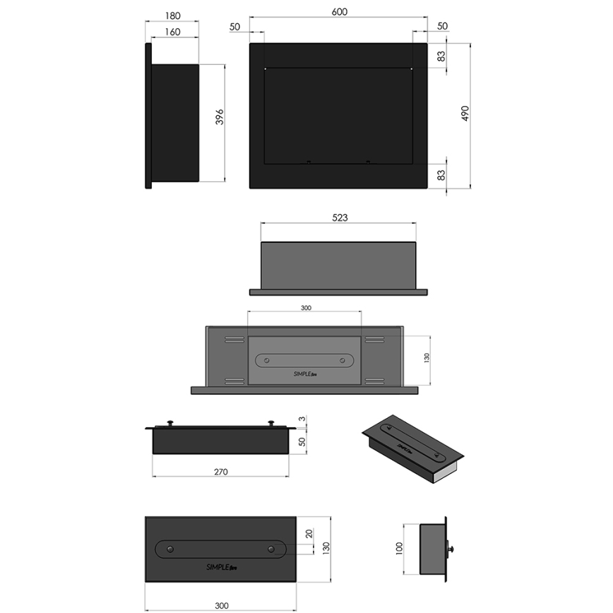 InFire - Χωνευτό τζάκι Βιοαιθανόλης 49x60 cm 3kW μαύρο