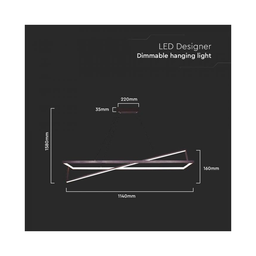 Led Dimmable κρεμαστό φωτιστικό οροφής LED/45W/230V 3000K 114 cm μαύρο