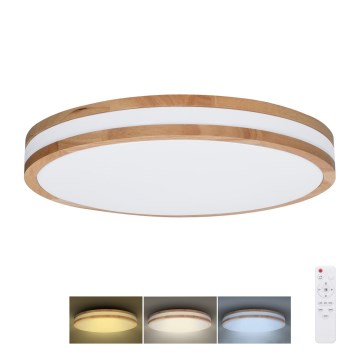 LED Dimmable φωτιστικό οροφής WOODY LED/60W/230V 3000-6500K δρυς διάμετρος 50 cm + τηλεχειριστήριο