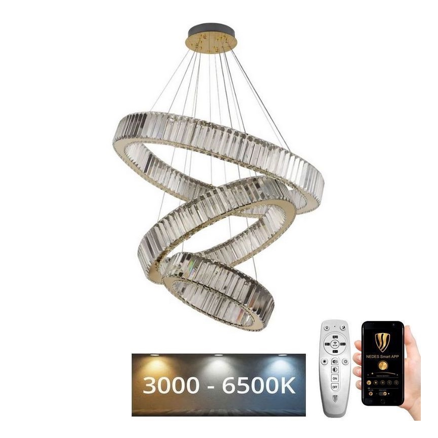 LED Dimming κρύσταλλο πολύφωτο on a string LED/115W/230V 3000-6500K χρώμιο/χρυσαφί + τηλεχειριστήριο