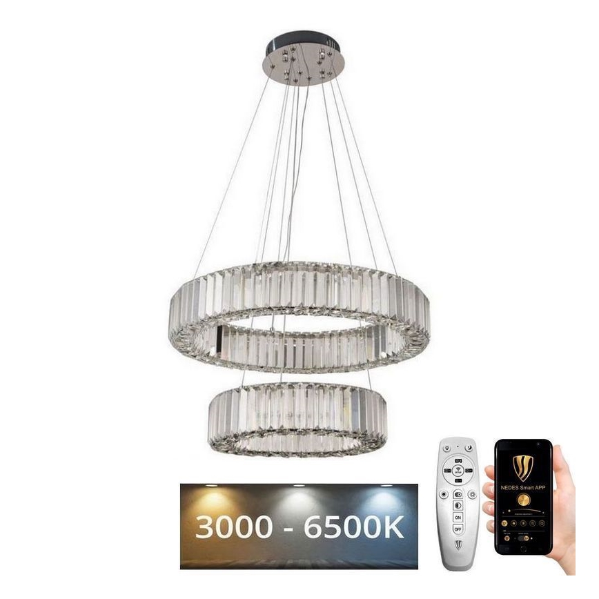 LED Dimming κρύσταλλο πολύφωτο on a string LED/65W/230V 3000-6500K χρώμιο + τηλεχειριστήριο