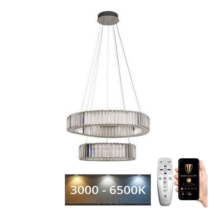 LED Dimming κρύσταλλο πολύφωτο on a string LED/65W/230V 3000-6500K χρώμιο + τηλεχειριστήριο