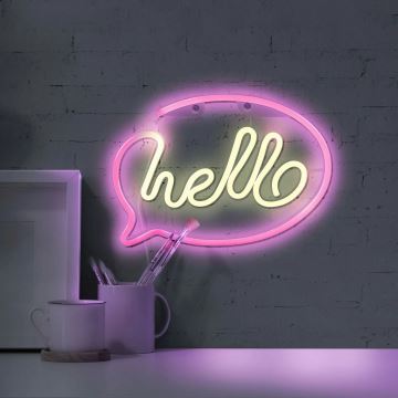 LED Διακοσμητικό φωτιστικό τοίχου Neon HELLO LED/3W/3xAA USB ροζ