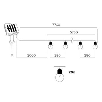 LED -Ηλιακά λαμπάκια 20xLED/0,12W/1,2V 1xAA IP44 3000K