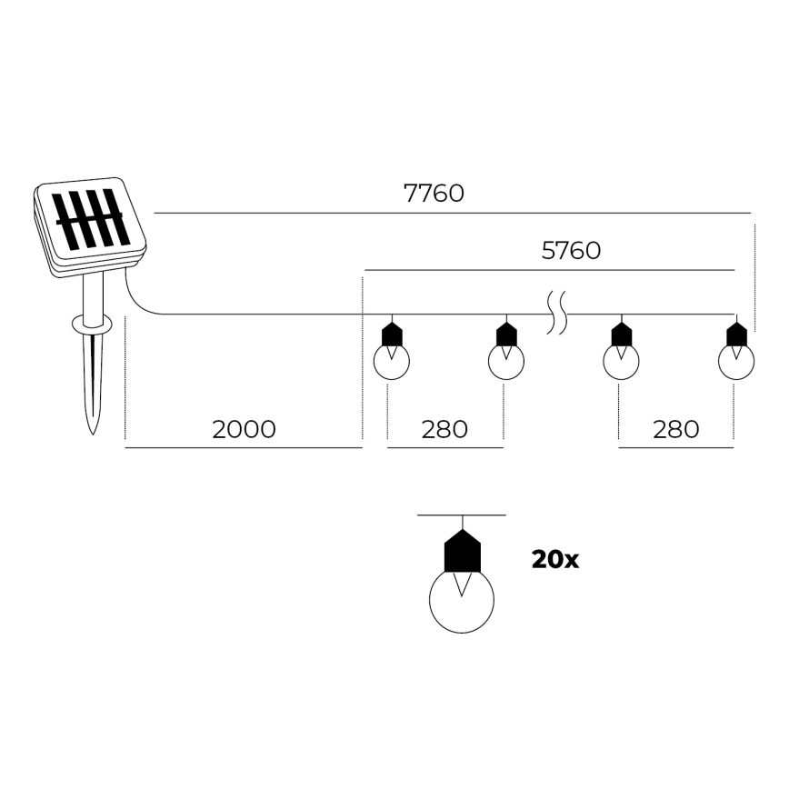 LED -Ηλιακά λαμπάκια 20xLED/0,12W/1,2V 1xAA IP44 3000K