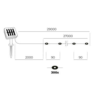 LED - Ηλιακά λαμπάκια 300xLED/0,12W/1,2V 1xAA 27 m IP44 3000K